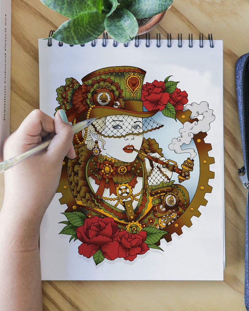 ColorIt Colorful World of Steampunk Adult Coloring Book - 50 Single-Sided Designs, Thick Smooth Paper, Lay Flat Hardback Covers, Spiral Bound, USA Printed, Steampunk-Inspired Pages to Color - Image 3